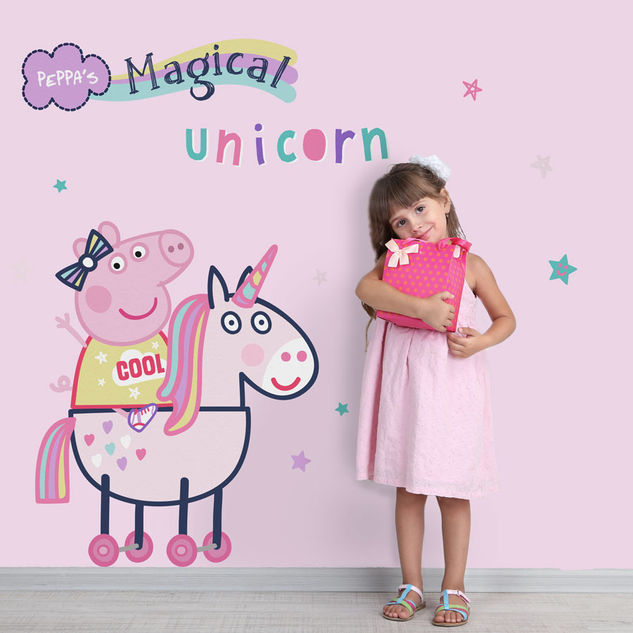 Peppa Pig magical unicorn wall sticker in large size perfect for decorating a child's bedroom with a Peppa Pig theme