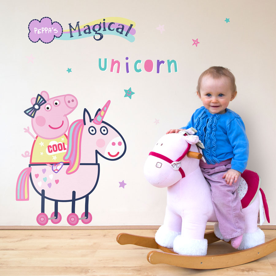 Peppa Pig magical unicorn wall sticker in regular size perfect for decorating a child's bedroom with a Peppa Pig theme
