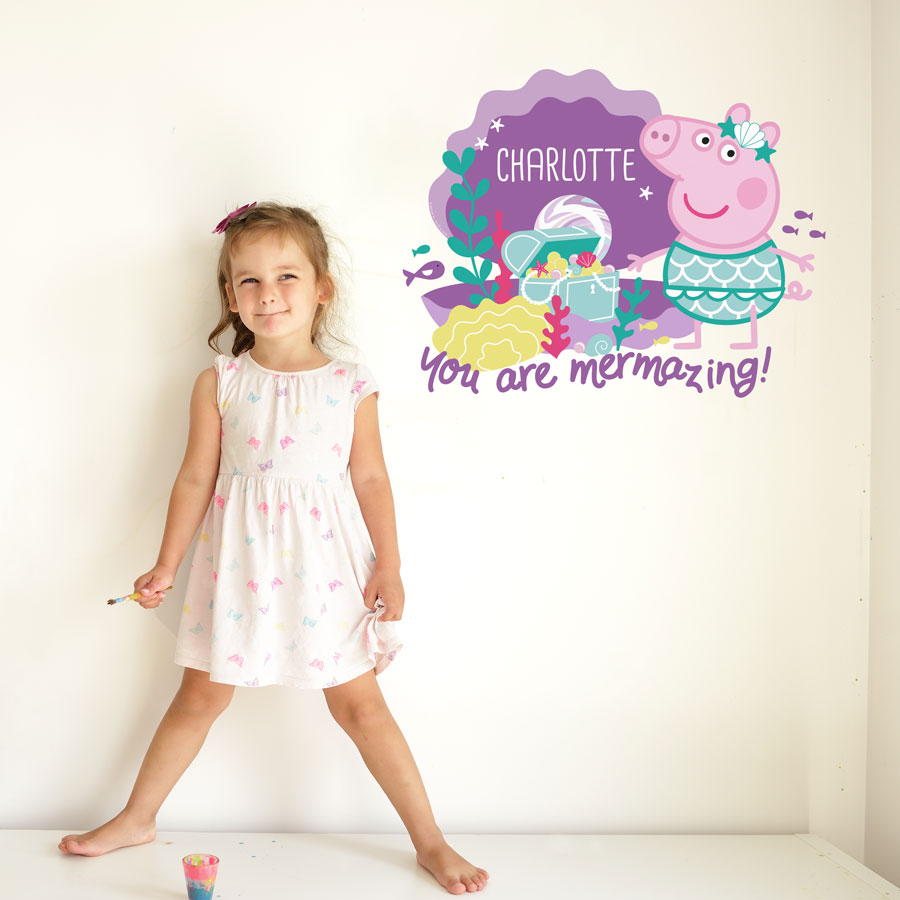 Personalised mermazing Peppa Pig wall sticker perfect for decorating a child's room with an underwater Peppa Pig theme