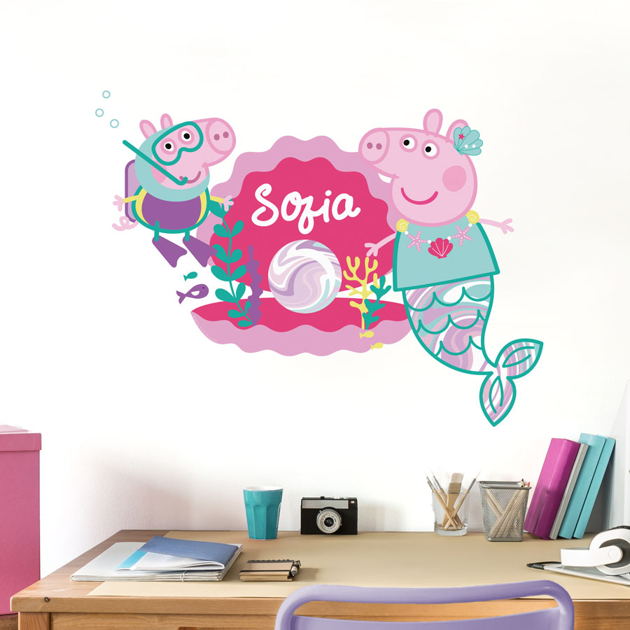 Personalised Peppa pearl wall sticker perfect for decorating a child's bedroom with an underwater Peppa Pig theme