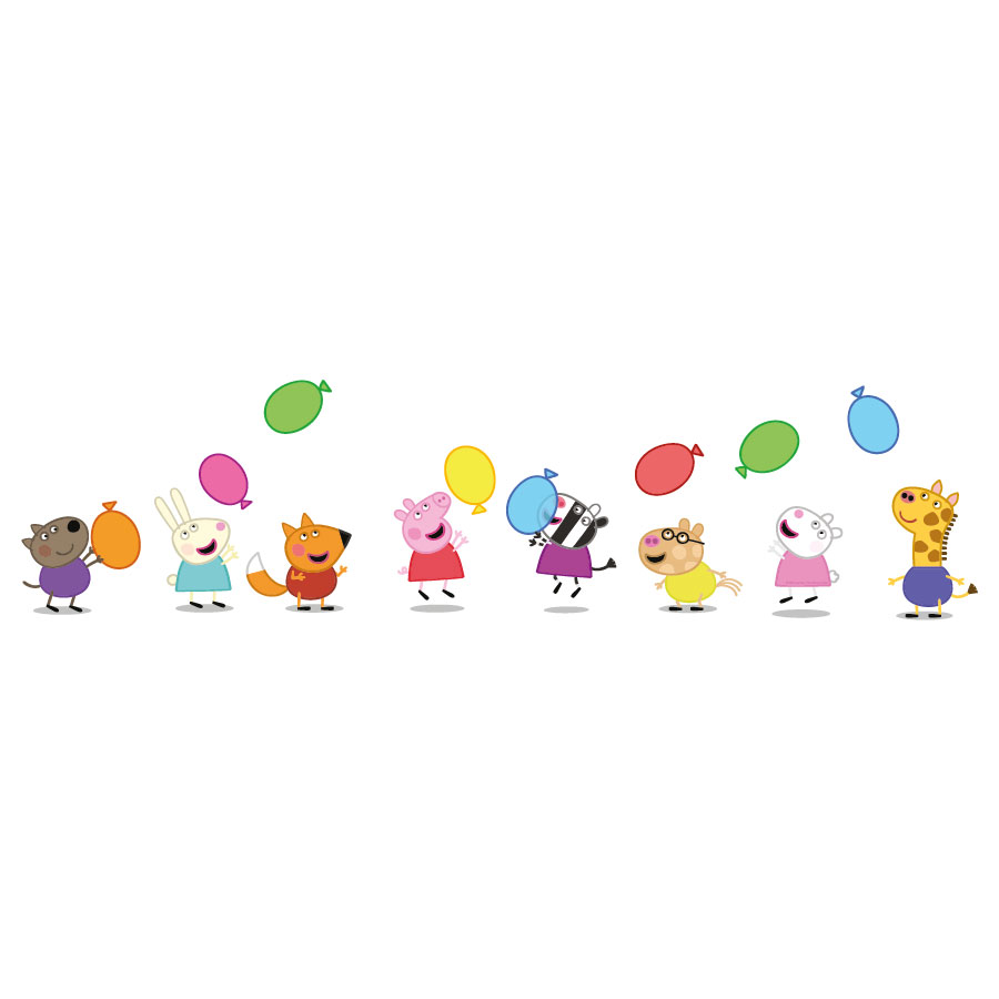 Peppa & Friends with Balloons wall sticker on a white background