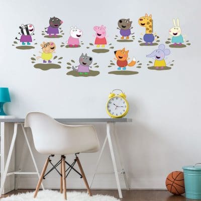Peppa & Friends jumping in muddy puddles wall sticker (Large size) is a great way to add a Peppa Pig theme to your child's bedroom