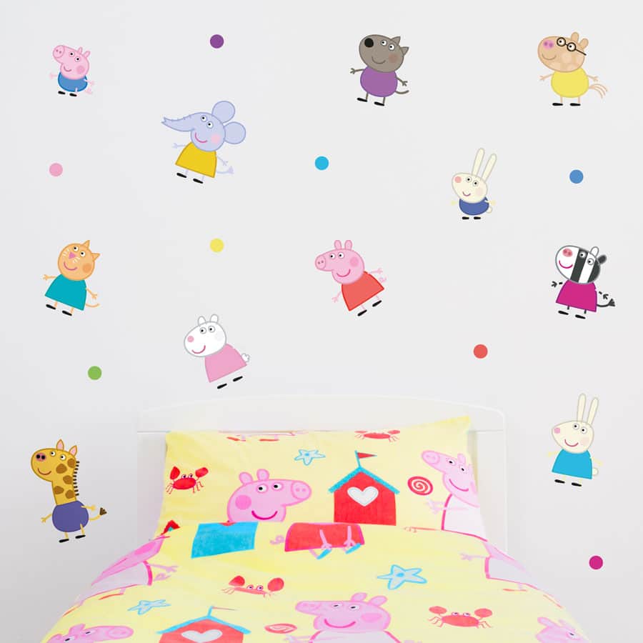 Peppa and friends stickaround wall sticker pack perfect for creating a Peppa Pig theme in your child's bedroom and features Peppa Pig, George and all of Peppa's friends