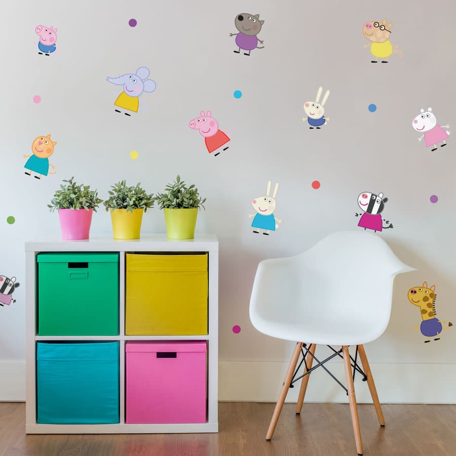 Peppa and friends stickaround wall sticker pack perfect for creating a Peppa Pig theme in your child's bedroom and features Peppa Pig, George and all of Peppa's friends