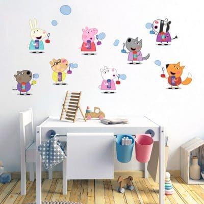 Peppa & Friends blowing bubbles wall sticker perfect for creating a Peppa Pig theme in your child's bedroom