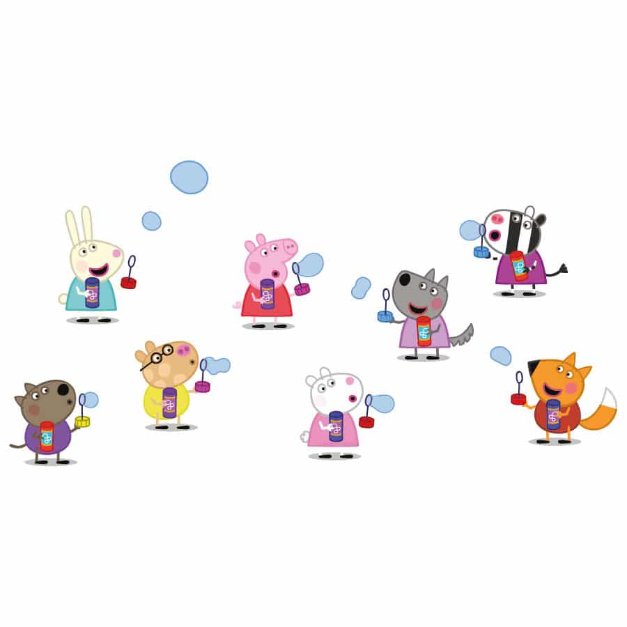 Peppa & Friends blowing bubbles wall sticker on a white background