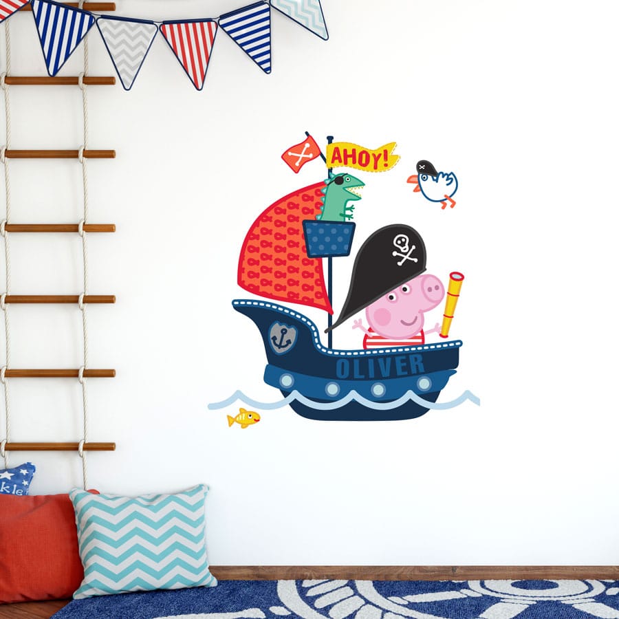 Personalised pirate ship with George wall sticker (Large size) perfect for creating a unique Peppa Pig theme for your kid's room