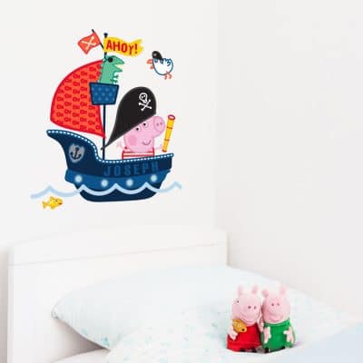 Personalised pirate ship with George wall sticker (Regular size) perfect for creating a unique Peppa Pig theme for your kid's room