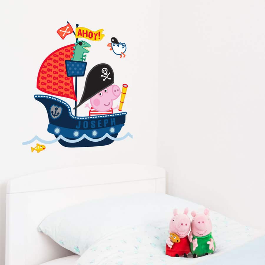 Personalised pirate ship with George wall sticker (Regular size) perfect for creating a unique Peppa Pig theme for your kid's room