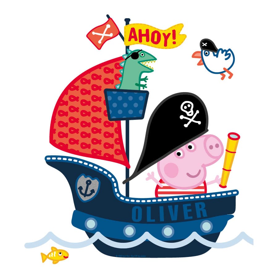 Personalised pirate ship with George wall sticker on a white background