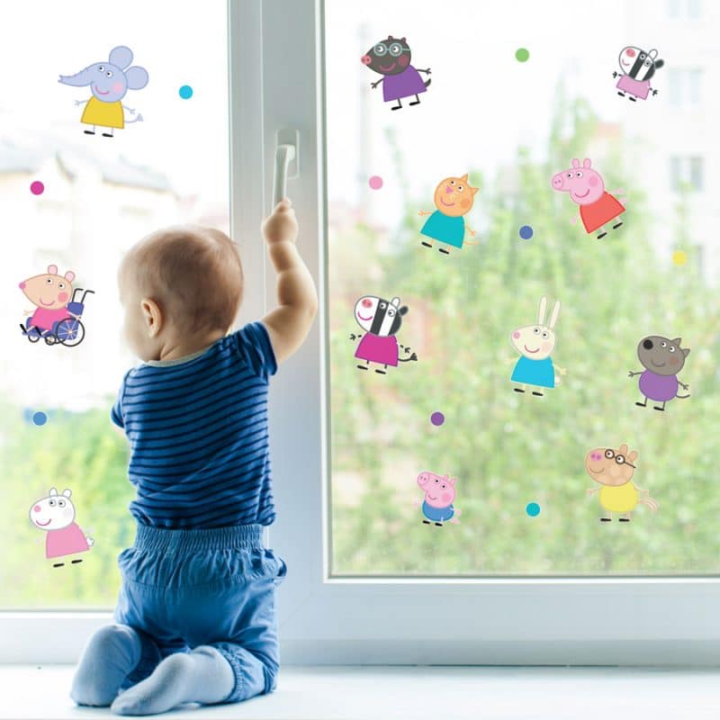 Peppa and friends window sticker pack perfect for decorating your child's windows with a Peppa Pig theme
