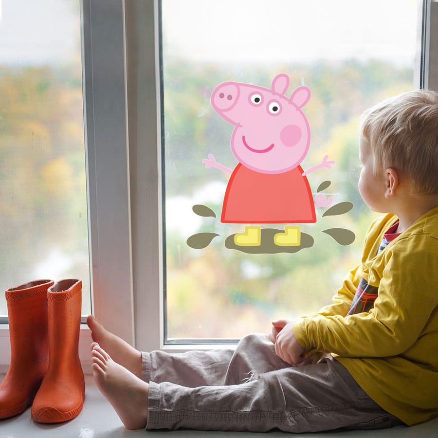 Peppa in muddy puddles window sticker perfect for decorating a child's bedroom with a Peppa Pig theme