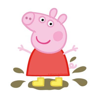 Peppa in muddy puddles window sticker on a white background