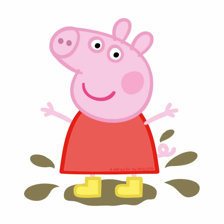 Peppa in muddy puddles window sticker on a white background