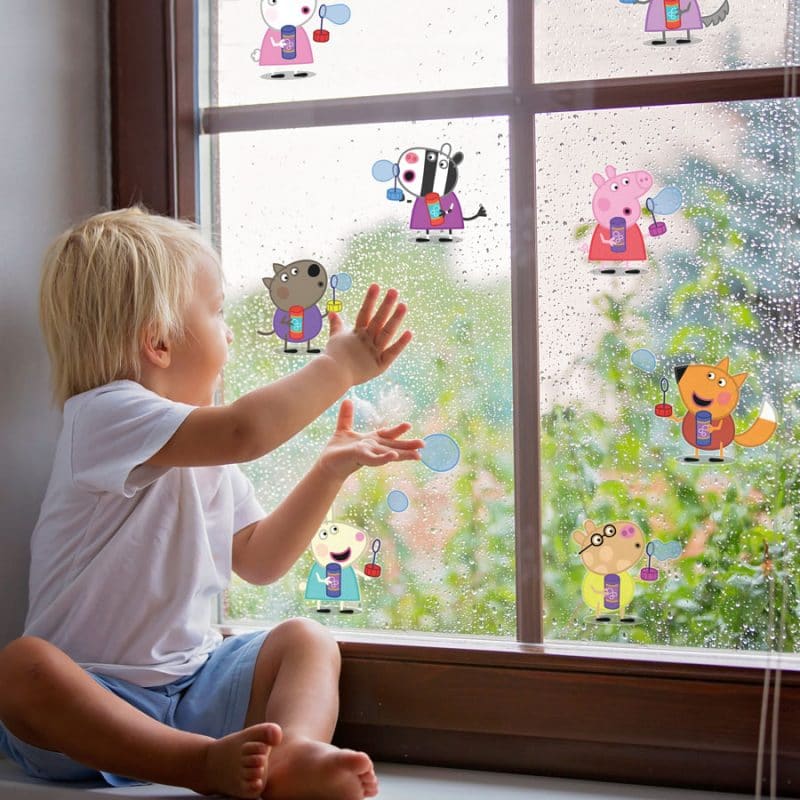 Peppa & friends blowing bubbles window sticker perfect adding a Peppa Pig theme to your child's bedroom