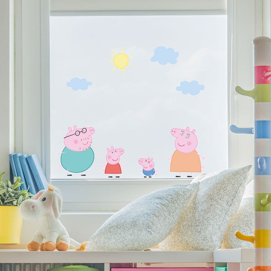 Peppa & family window sticker pack perfect for decorating your child's bedroom with a Peppa Pig theme