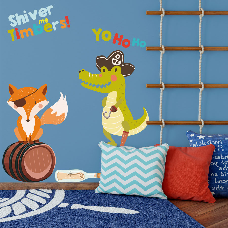 Pirate fox and alligator wall stickers, Pirate wall stickers, Stickerscape