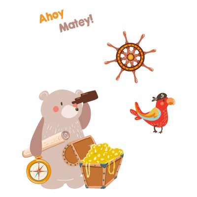 Pirate bear and parrot wall sticker pack | Pirate wall stickers | Stickerscape | UK