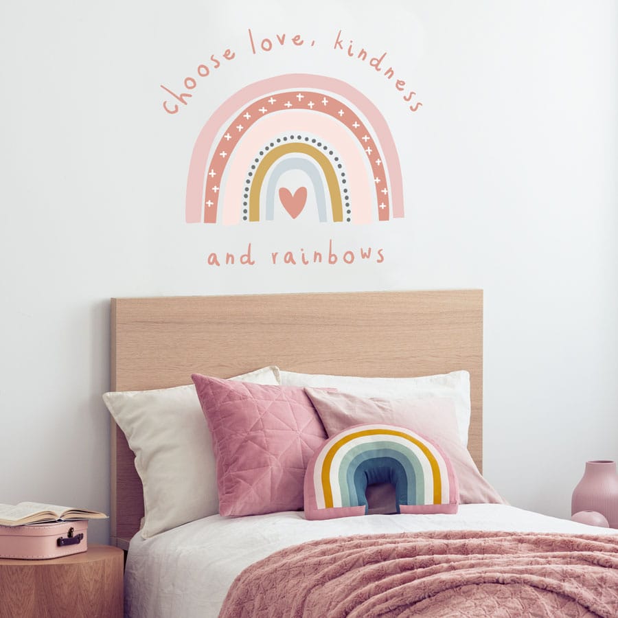 Love, kindness and rainbows wall sticker perfect for decorating a child's bedroom or baby's nursery