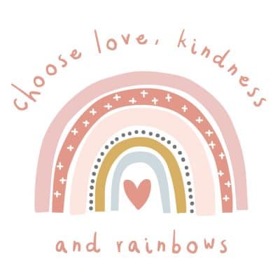 Love, kindness and rainbows wall sticker on a white background