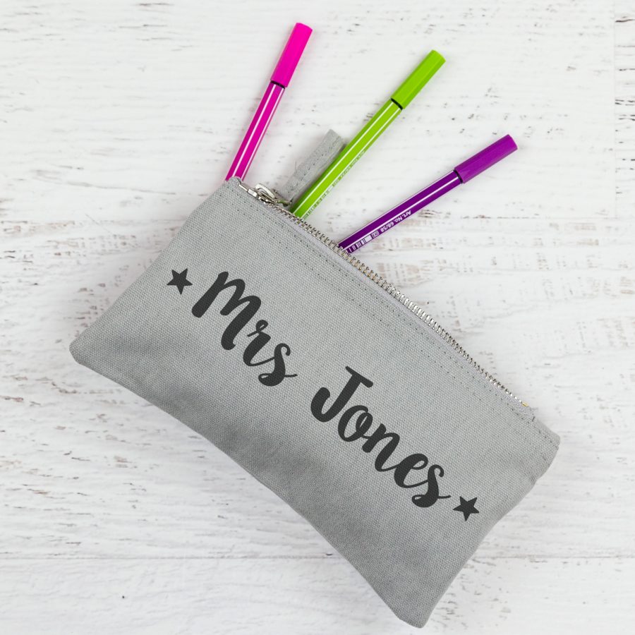 Personalised pencil case (Regular size) - Grey case Anthracite text