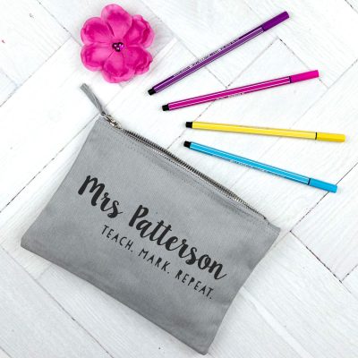 Personalised Pencil Case Teach Mark Repeat (Grey case - Antracite text)