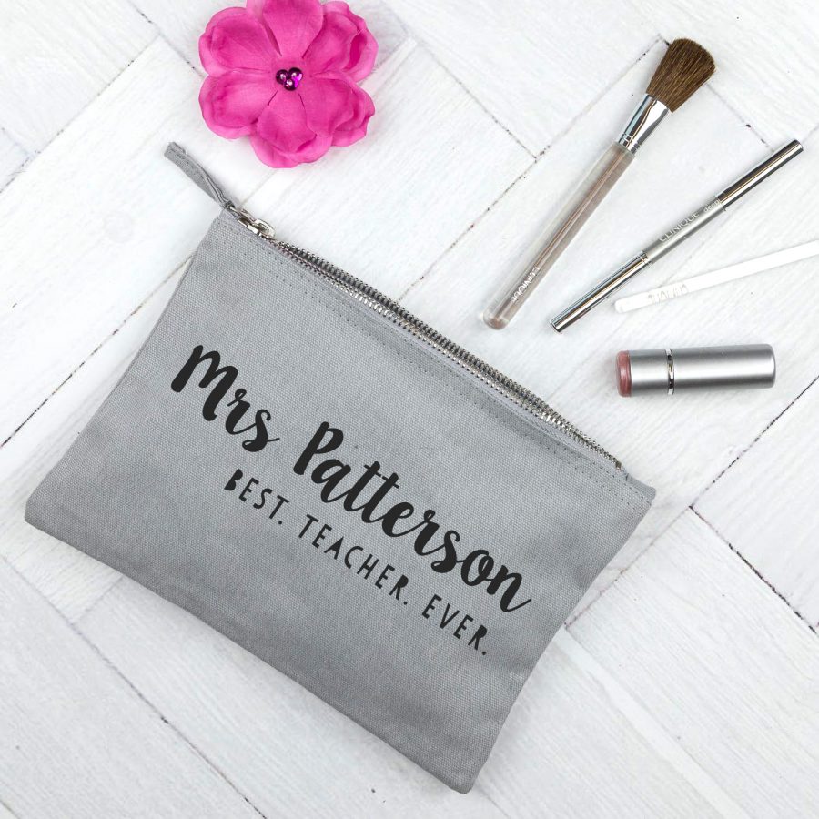 Personalised Best Teacher Ever pencil case (Grey case - Anthracite text)
