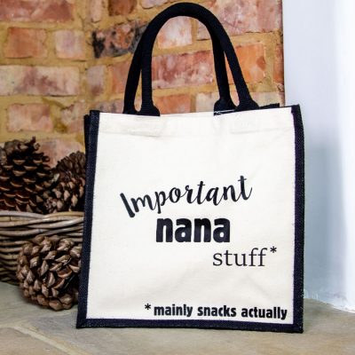 Important nana stuff canvas bag (Black bag) perfect as a gift for Grandma or for Mother's day