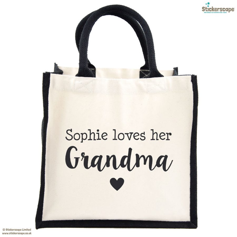 Personalised Grandma love canvas bag | Gifts for grandparents | Stickerscape | UK