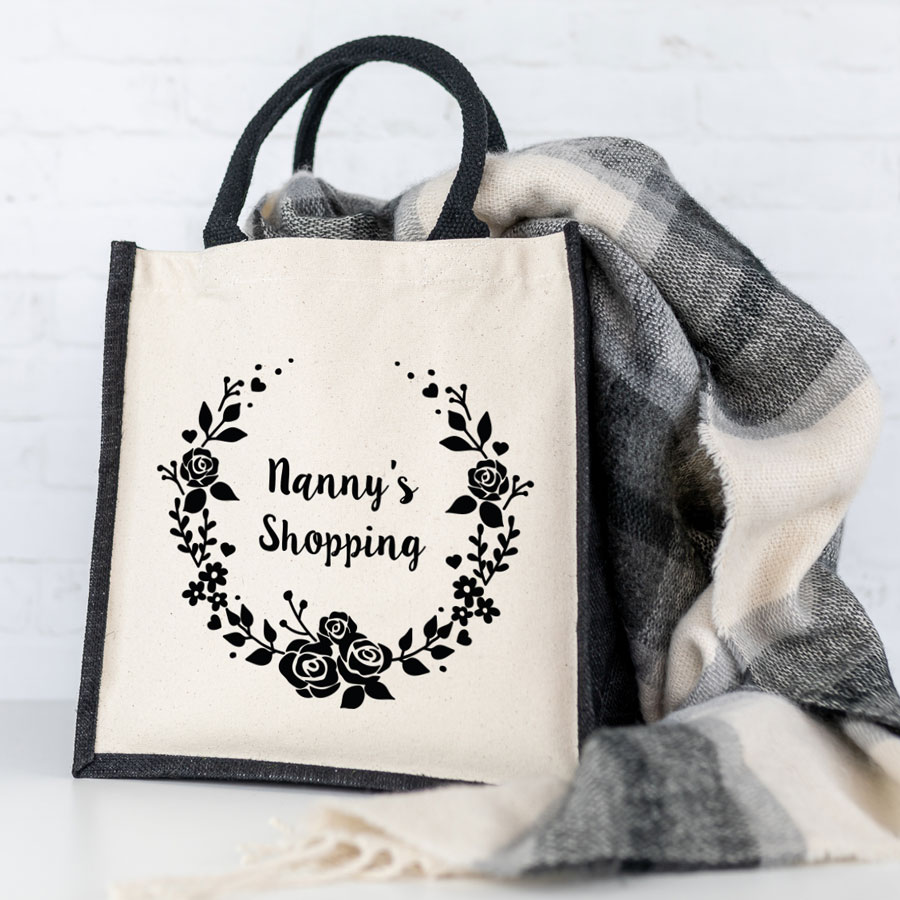 Important Grandma wreath canvas bag (Black) perfect gift for Grandma for Mothers Day or birthdays