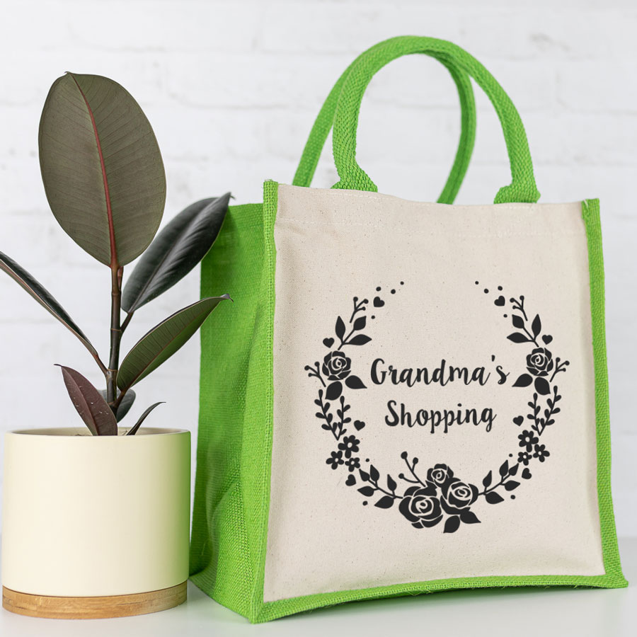 Important Grandma wreath canvas bag (Green) perfect gift for Grandma for Mothers Day or birthdays