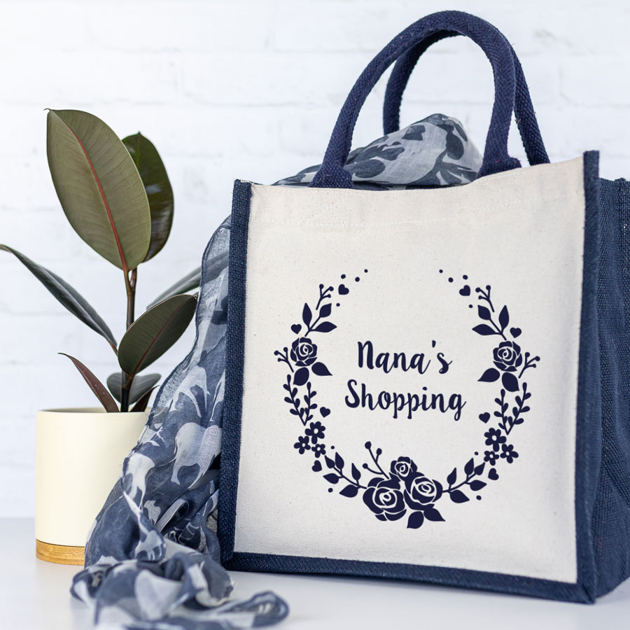 Important Grandma wreath canvas bag (Navy) perfect gift for Grandma for Mothers Day or birthdays