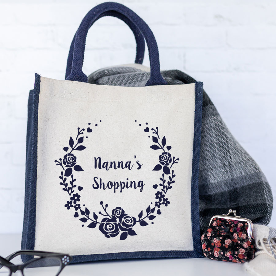 Important Grandma wreath canvas bag (Navy) perfect gift for Grandma for Mothers Day or birthdays