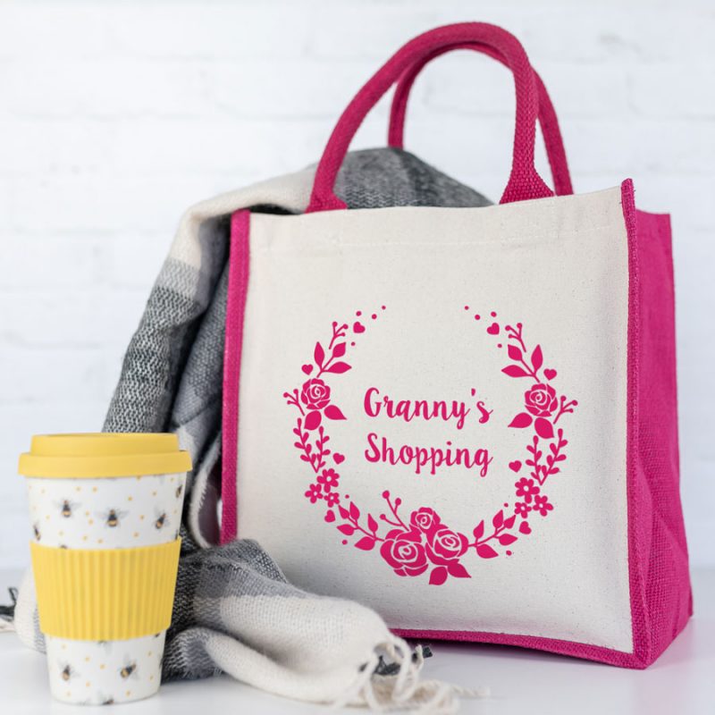 Important Grandma wreath canvas bag (Pink) perfect gift for Grandma for Mothers Day or birthdays