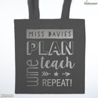 Personalised wine tote bag (Dark grey bag - Silver text) | Personalised gifts | Stickerscape | UK
