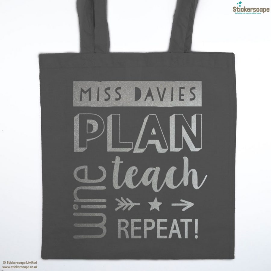 Personalised wine tote bag (Dark grey bag - Silver text) | Personalised gifts | Stickerscape | UK