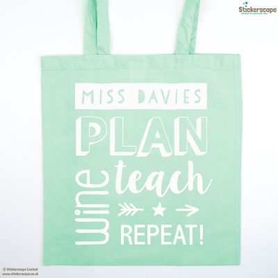Personalised wine tote bag (Mint bag - White text) | Personalised gifts | Stickerscape | UK