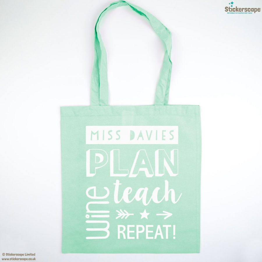 Personalised wine tote bag (Mint bag - White text) | Personalised gifts | Stickerscape | UK
