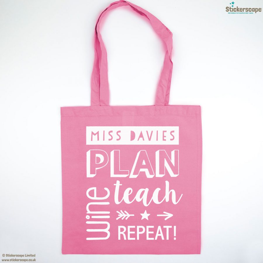 Personalised wine tote bag (Pink bag - White text) | Personalised gifts | Stickerscape | UK
