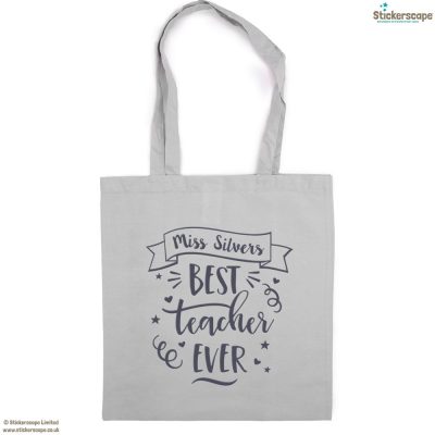 Personalised Best teacher tote bag (Light grey bag - Anthracite text) | Teacher gifts | Stickerscape | UK