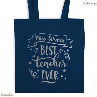 Personalised Best teacher tote bag (Petrol bag - Silver text) | Teacher gifts | Stickerscape | UK