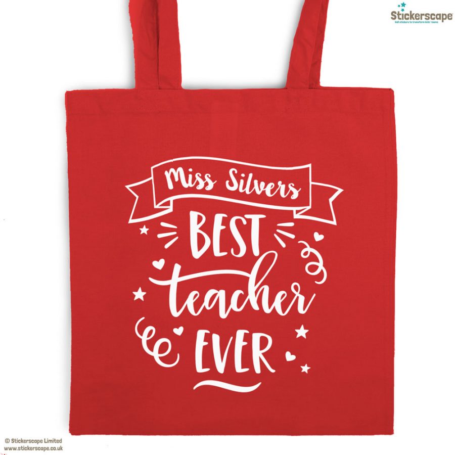 Personalised Best teacher tote bag (Red bag - White text) | Teacher gifts | Stickerscape | UK