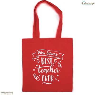 Personalised Best teacher tote bag (Red bag - White text) | Teacher gifts | Stickerscape | UK