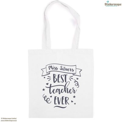 Personalised Best teacher tote bag (White bag - Anthracite text) | Teacher gifts | Stickerscape | UK