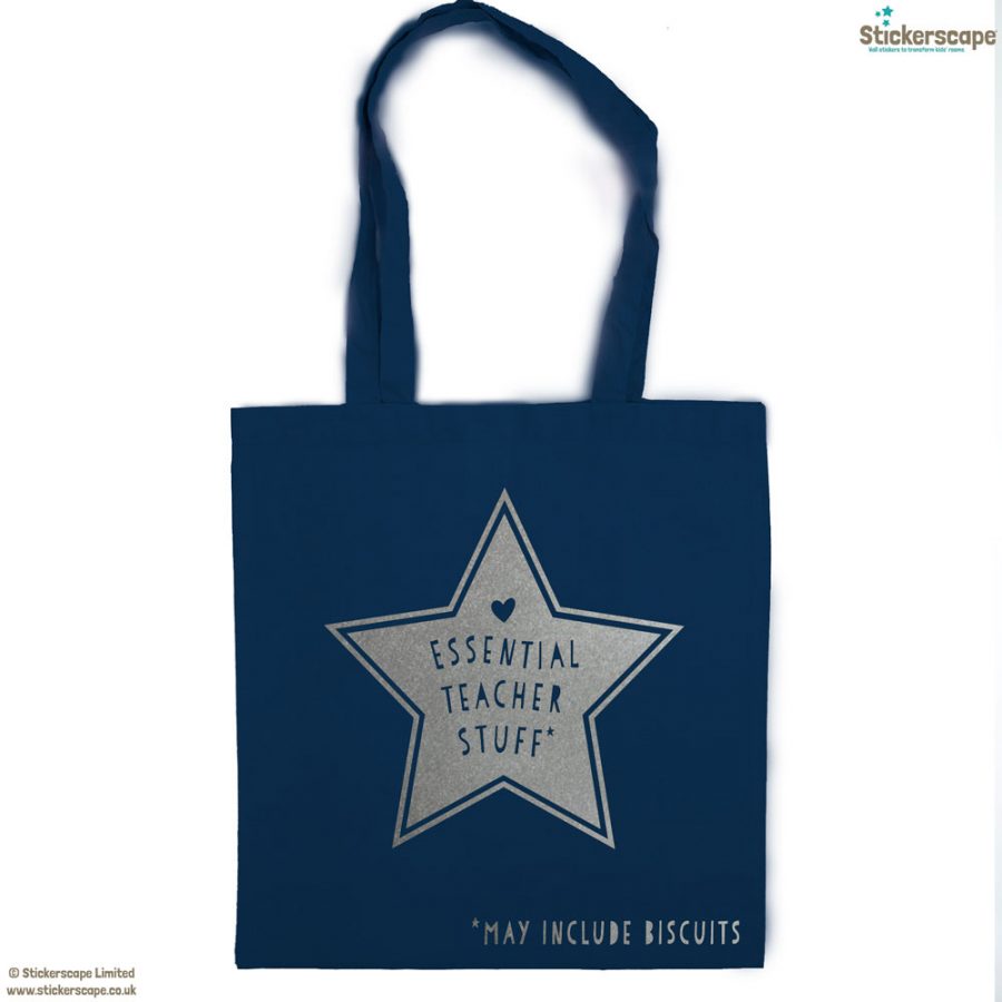 Essential teacher stuff tote bag (Petrol bag - White text) | Teacher gifts | Stickerscape | UK