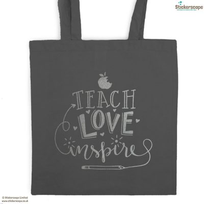 Teach, Love, Inspire tote bag (Dark grey bag - Silver text) | Teacher gifts | Stickerscape | UK