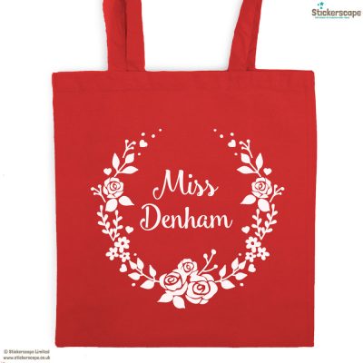 Personalised wreath tote bag (Red bag - White text) | Personalised gifts | Stickerscape | UK