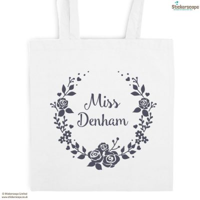 Personalised wreath tote bag (White bag - Anthracite text) | Personalised gifts | Stickerscape | UK