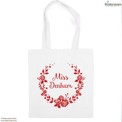 Personalised wreath tote bag (White bag - Red text) | Personalised gifts | Stickerscape | UK