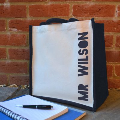 Personalised canvas bag (Navy bag - navy text) perfect as a thank you gift for teachers